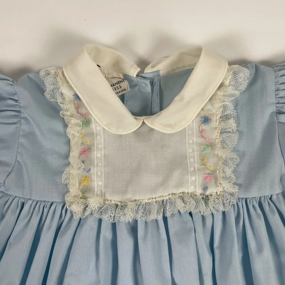 Vintage Blue and White Lace frilled Bonnie Jean Babydoll Children's Dress Sz: 4T